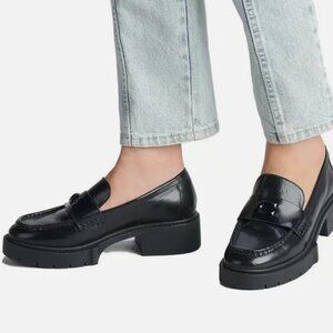 Coach Leah Black Leather Platform Loafers Size 7